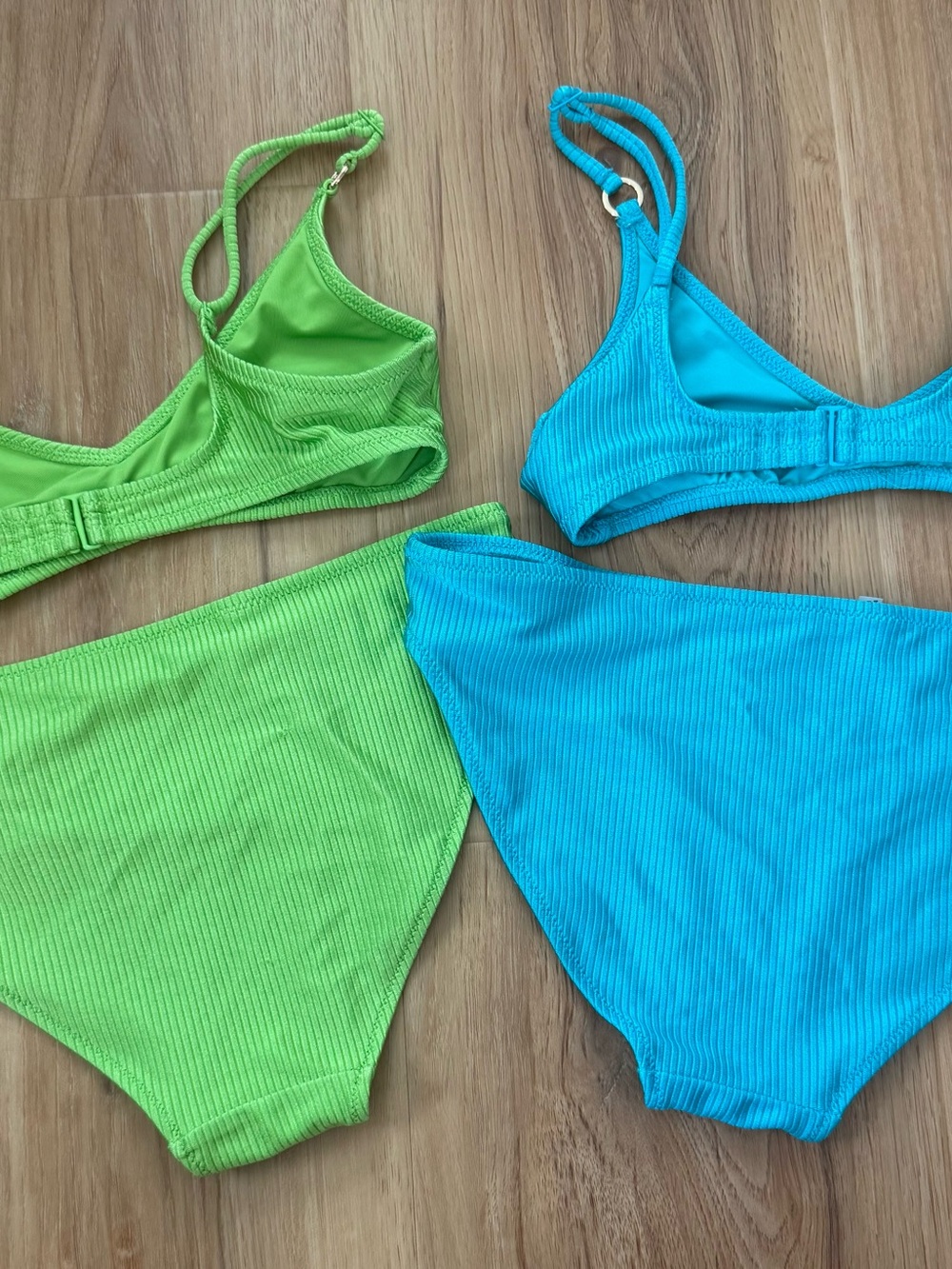 Aerie Ribbed Bikini Set Duo in Lime Green & Aqua Blue green is Small, blue is xs - Picture 2 of 2